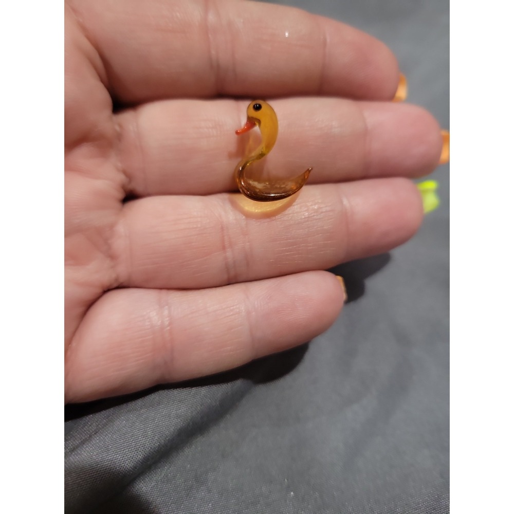 Hand Blown Glass Figurine Collectibles Handmade Miniature Swan Bird Amber Orange